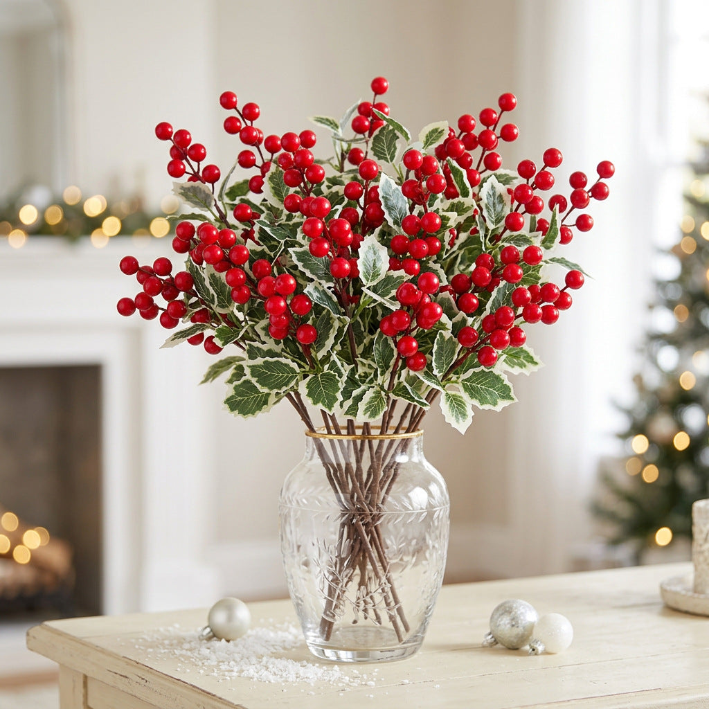 Baie rouge artificielle, tige déco de Noël