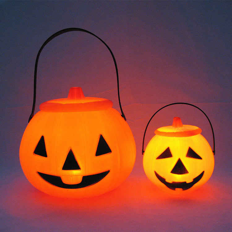 Halloween Glowing Decorative Plastic Portable Jack-o-Lantern Candy Jar For Children's Performance Props With Lid Pumpkin Bucket