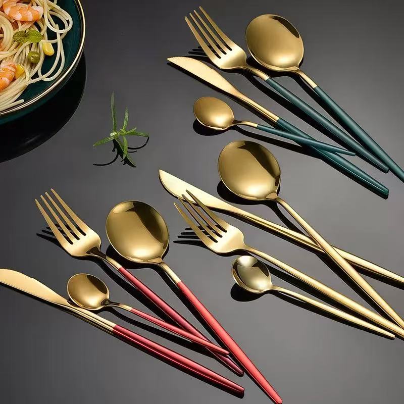 Set couverts inox doré 4 pièces, style portugais