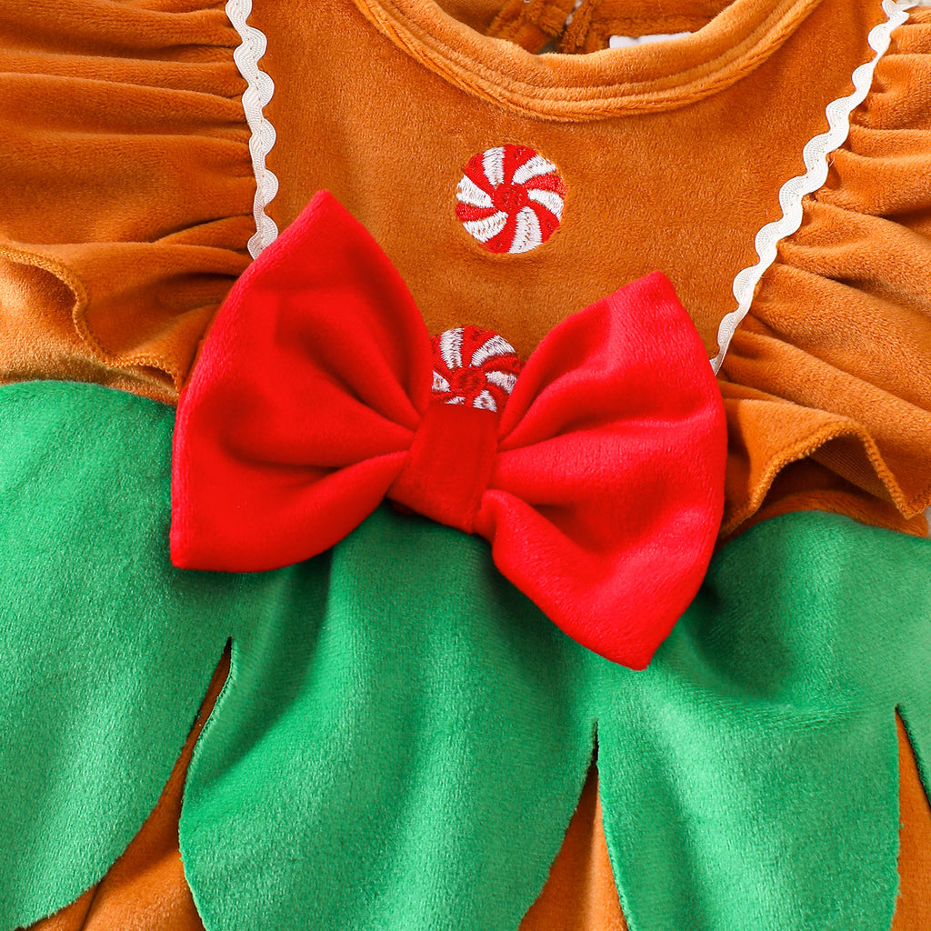Barboteuse bébé fille motif Noël, manches lanterne