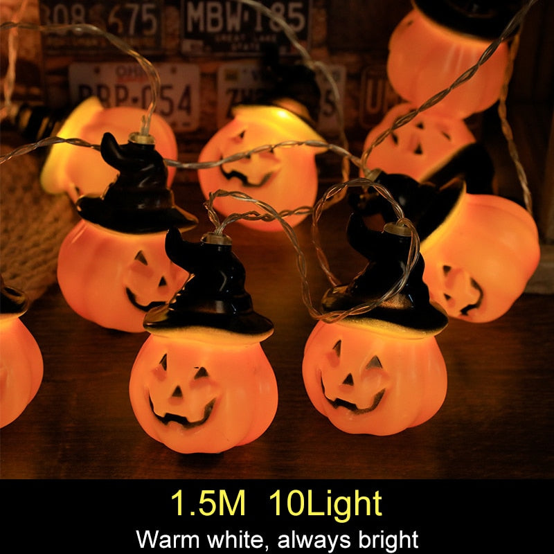 Guirlande LED 1,5m citrouille et squelette, Halloween