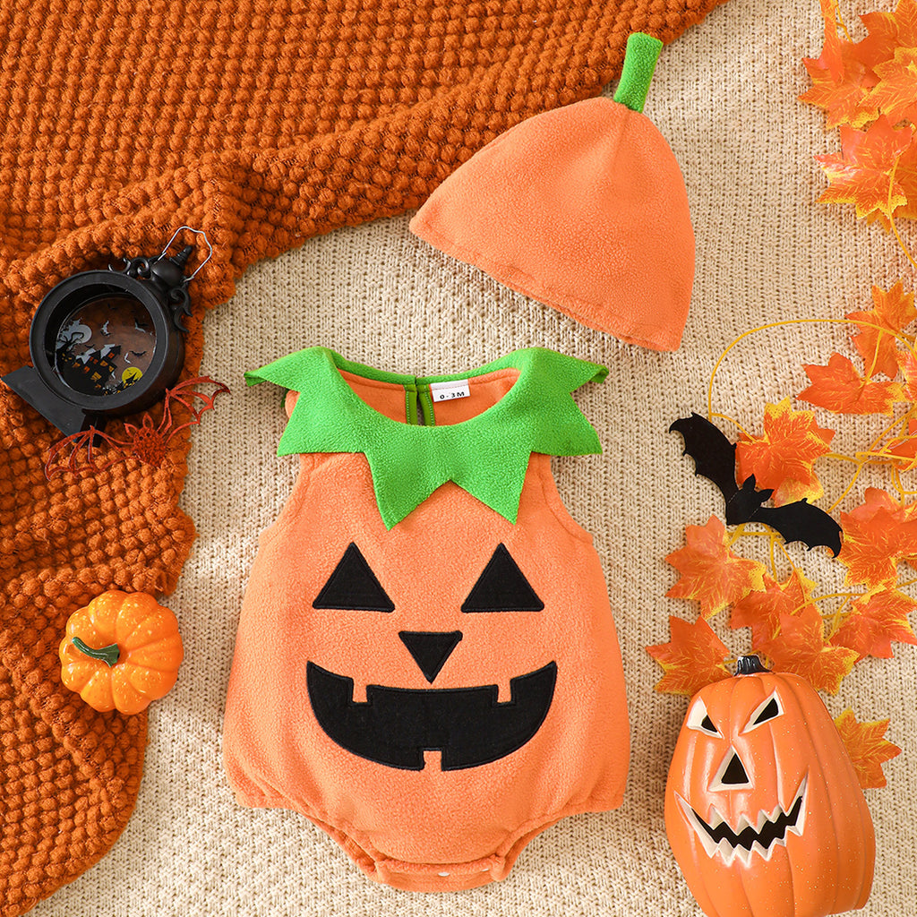 Body bébé brodé citrouille, Halloween