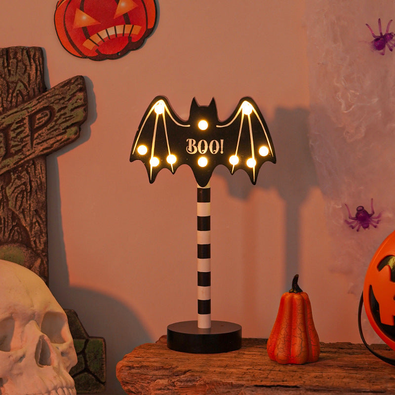 Lampe bois LED citrouille et crâne, Halloween