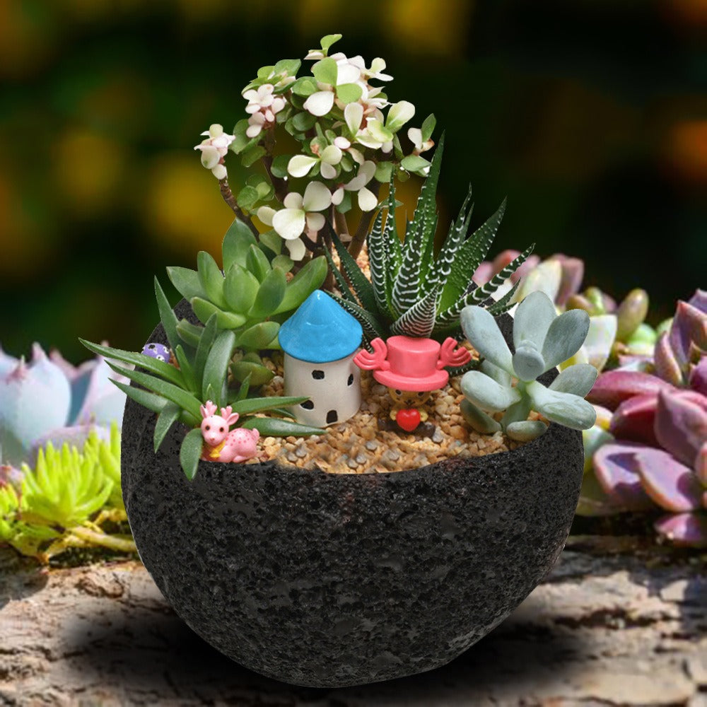 Pot décoratif pierre volcanique, style minimaliste