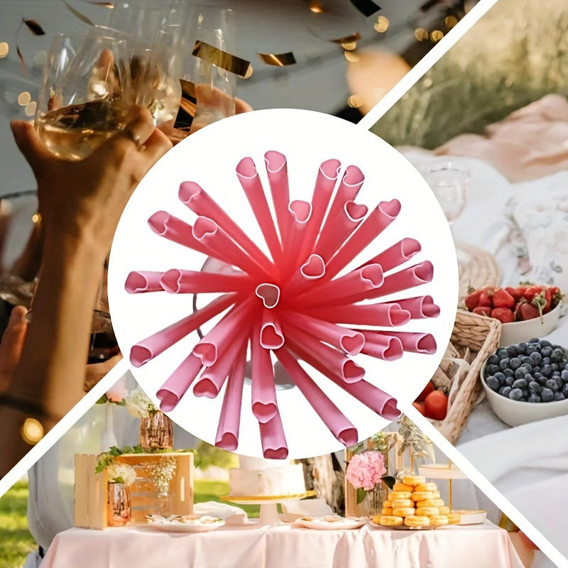 Lot de 50 pailles cœur rose, jetables