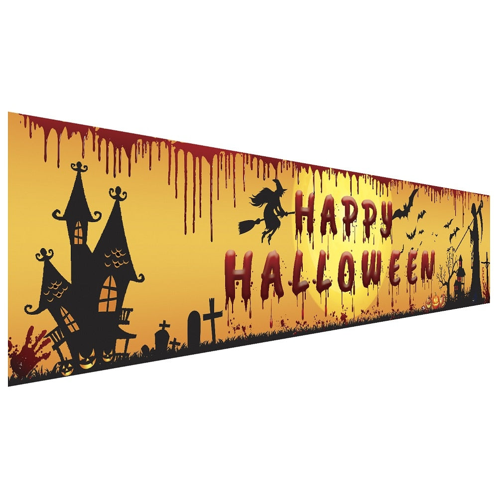 Banderole Happy Halloween, chauve-souris et citrouille