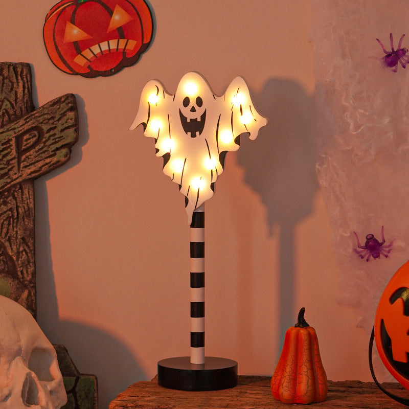 Lampe bois LED citrouille et crâne, Halloween