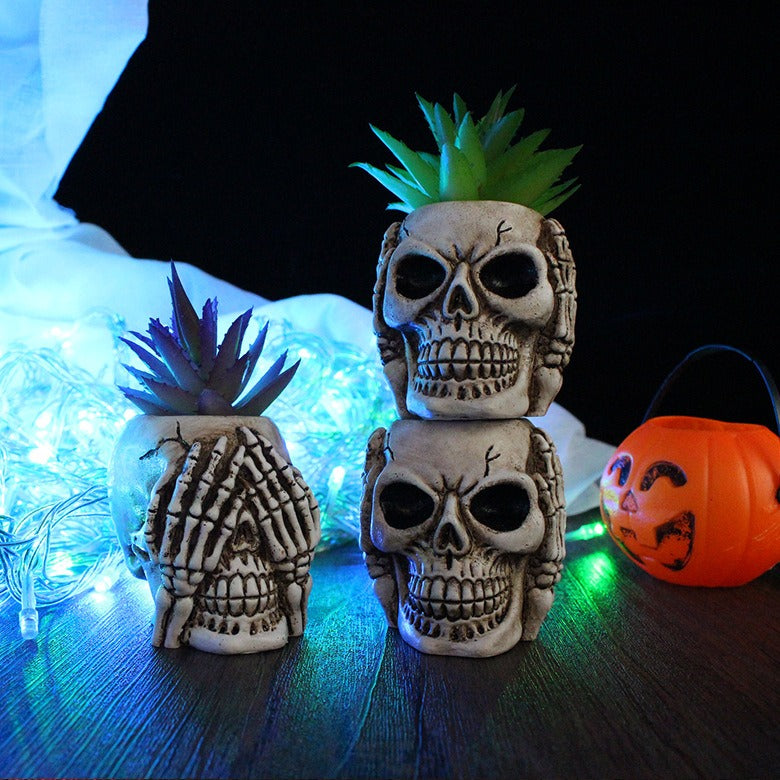 Pot décoratif squelette en résine
