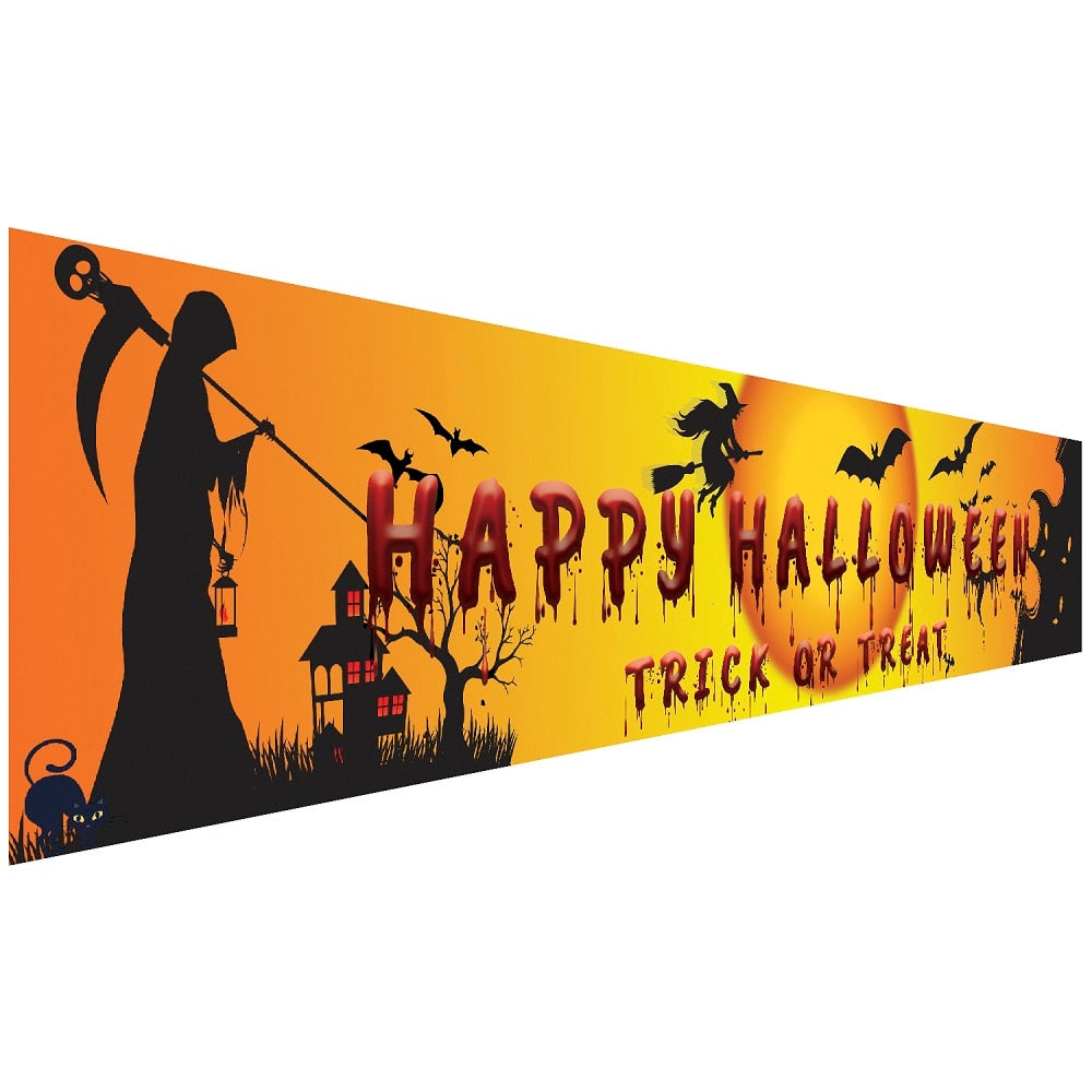Banderole Happy Halloween, chauve-souris et citrouille