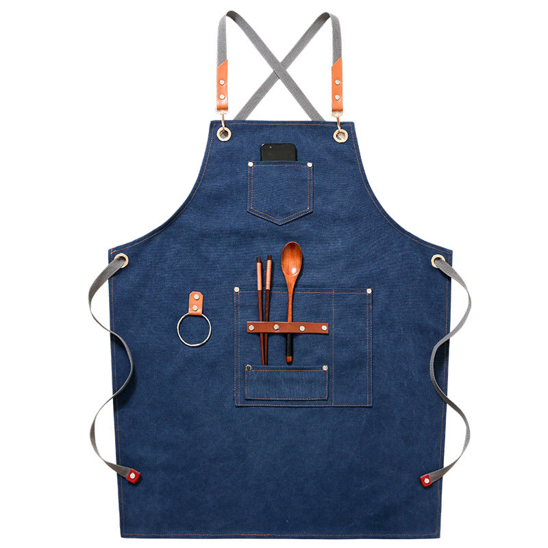 Tablier denim et toile, café/coiffeur