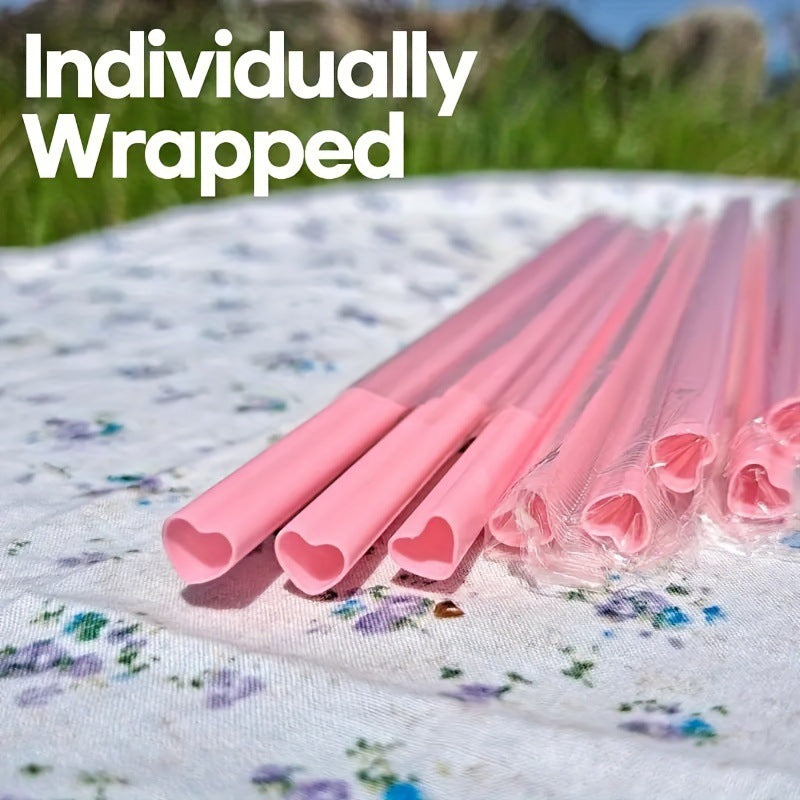 Lot de 50 pailles cœur rose, jetables