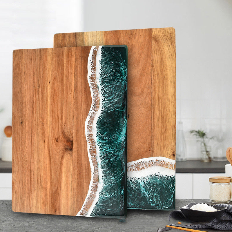 Planche à découper bois d'acacia et résine, vagues