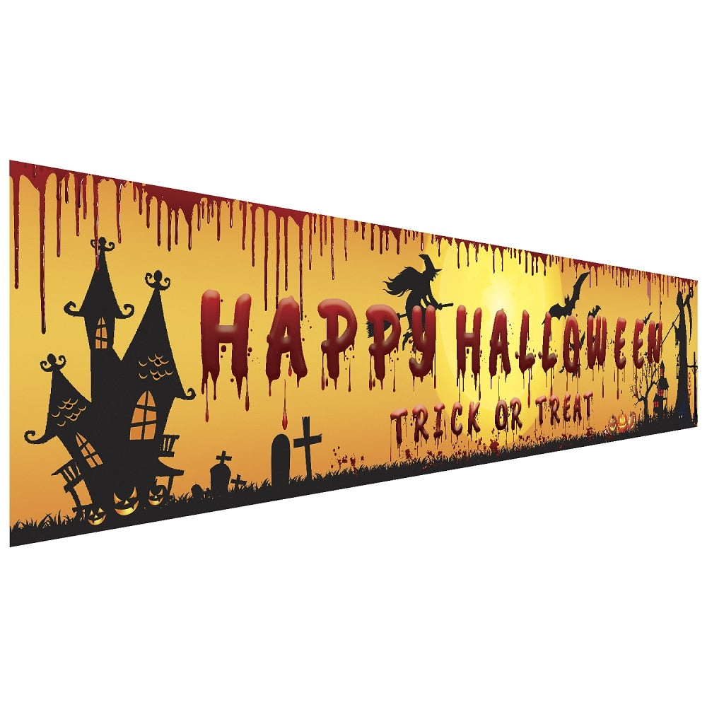 Banderole Happy Halloween, chauve-souris et citrouille