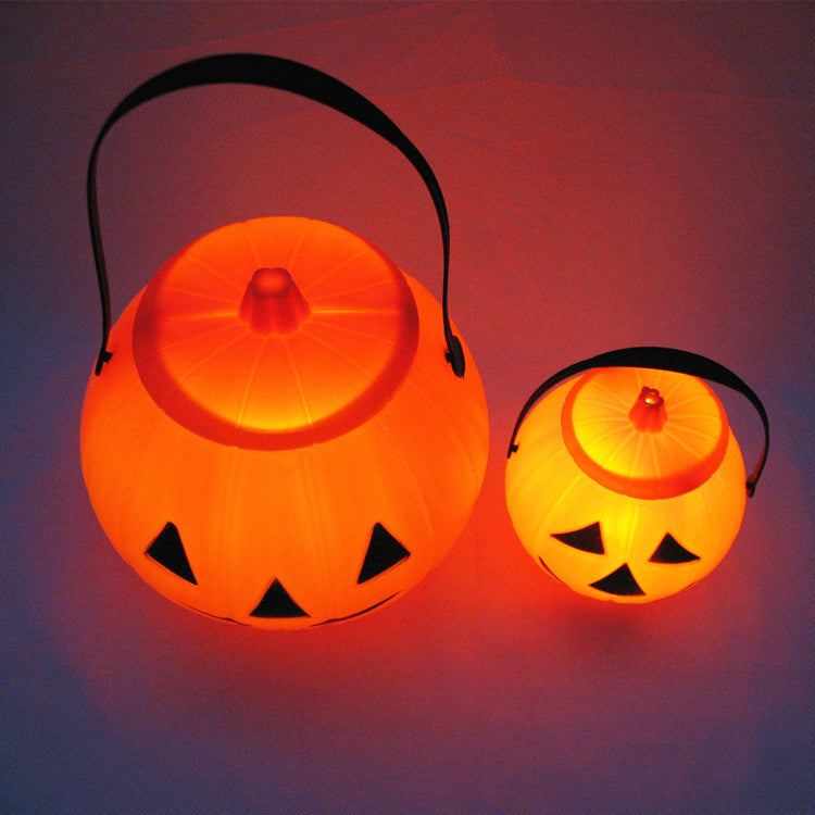 Halloween Glowing Decorative Plastic Portable Jack-o-Lantern Candy Jar For Children's Performance Props With Lid Pumpkin Bucket