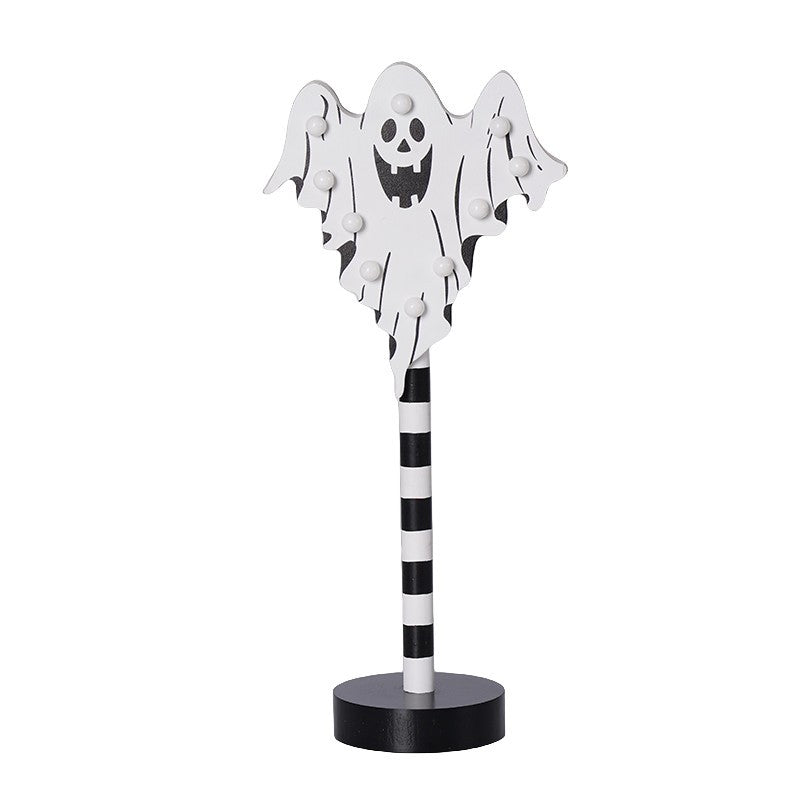 Lampe bois LED citrouille et crâne, Halloween