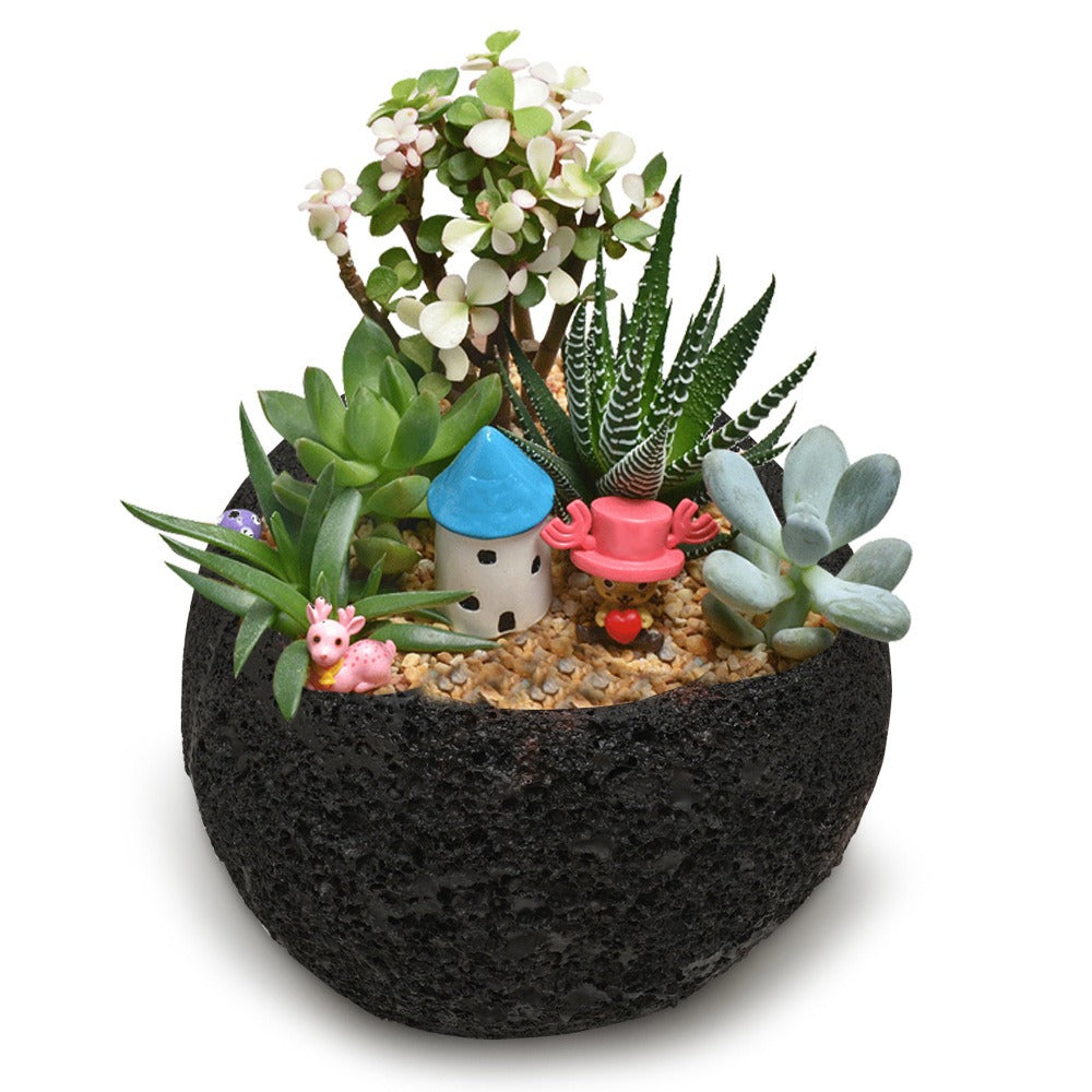 Pot décoratif pierre volcanique, style minimaliste