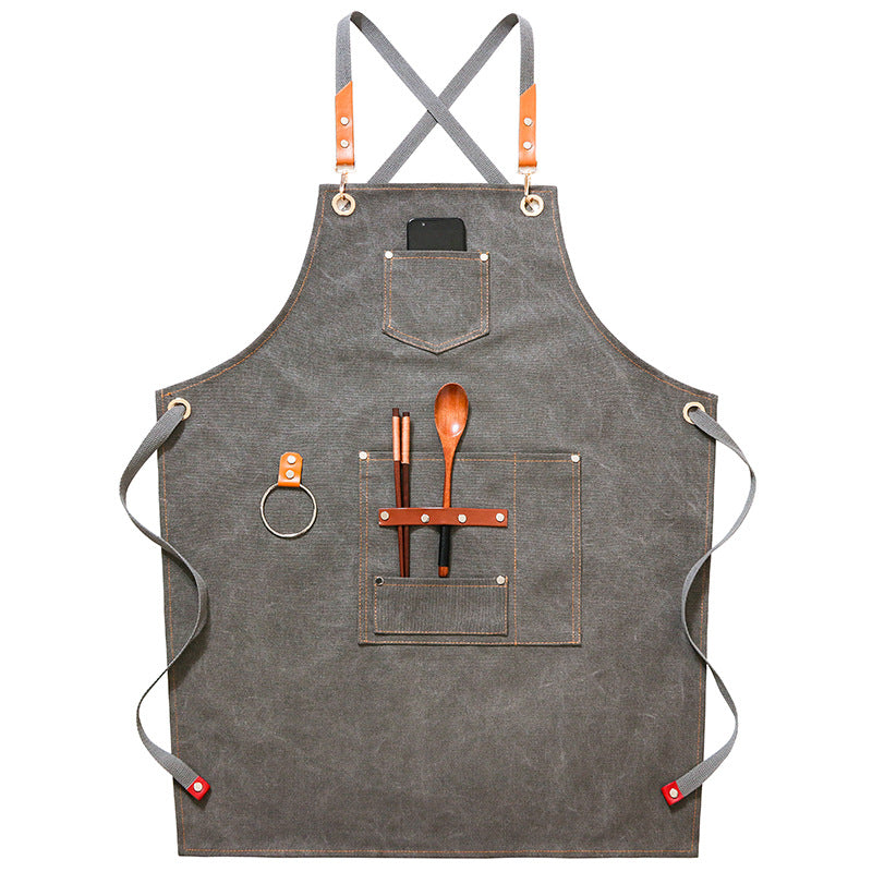 Tablier denim et toile, café/coiffeur