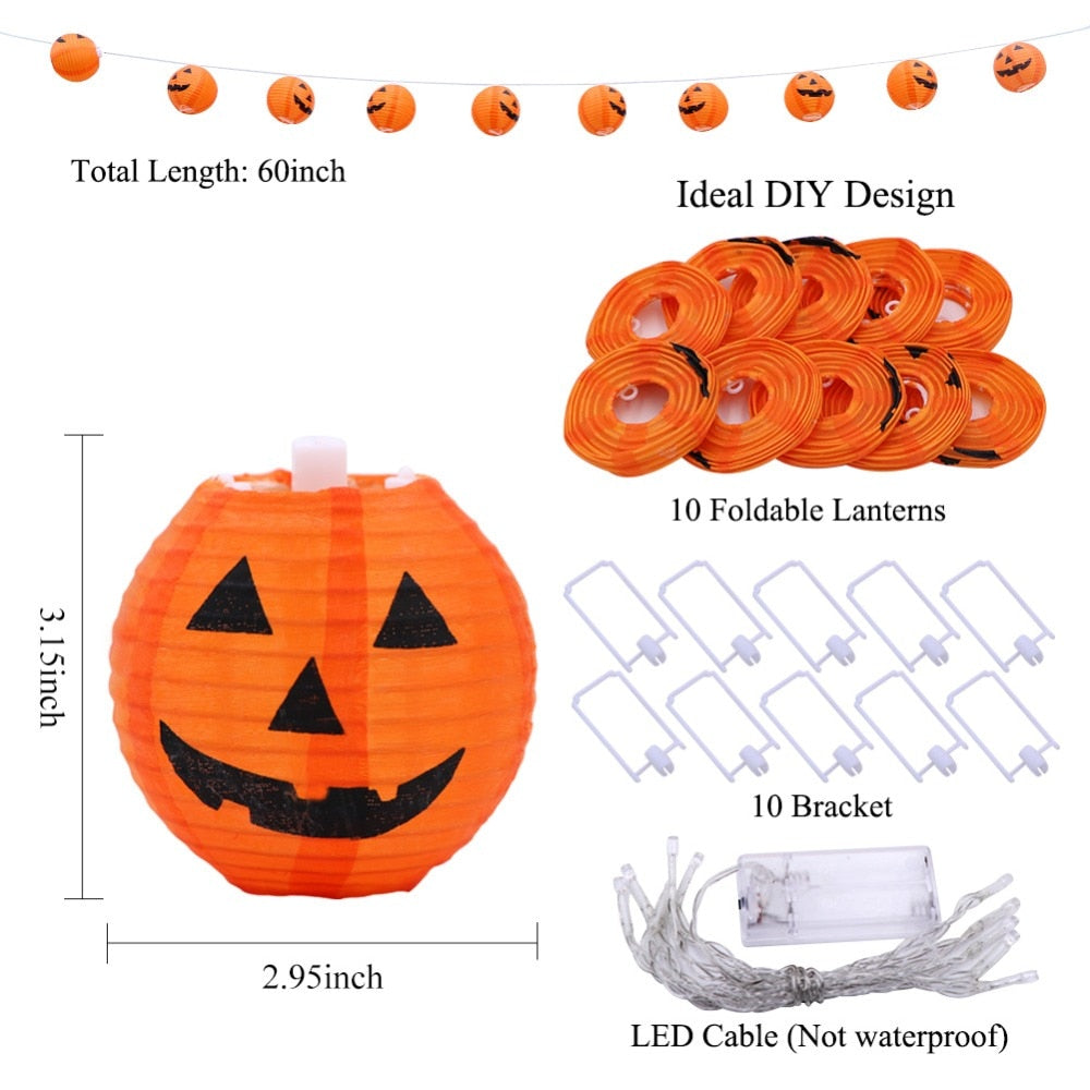 Guirlande lumineuse citrouilles 1,2m, Halloween
