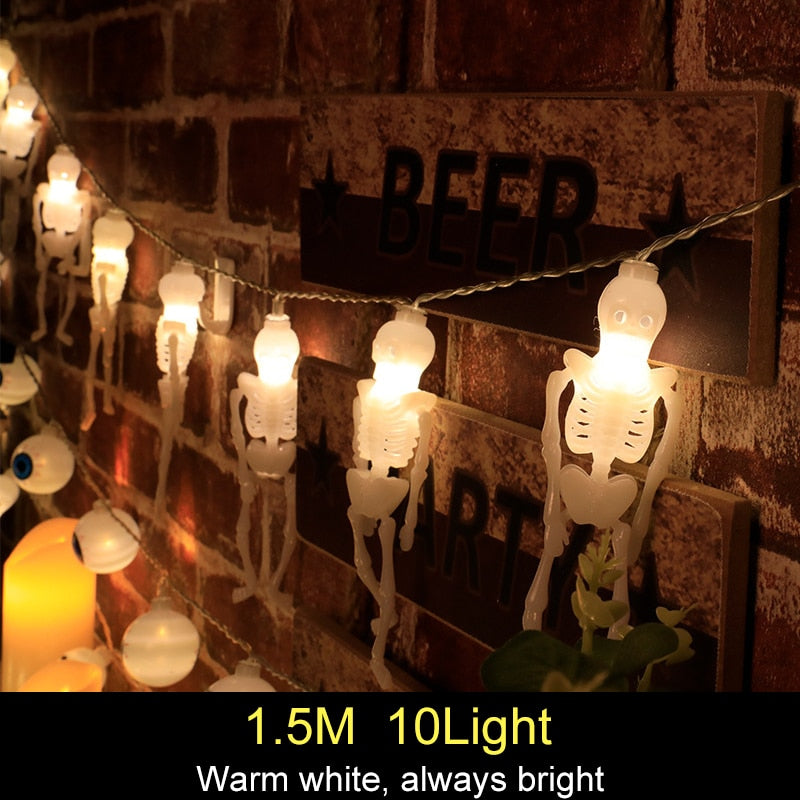 Guirlande LED 1,5m citrouille et squelette, Halloween