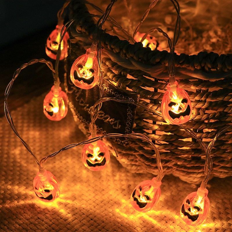 Guirlande LED 1,5m citrouille et squelette, Halloween