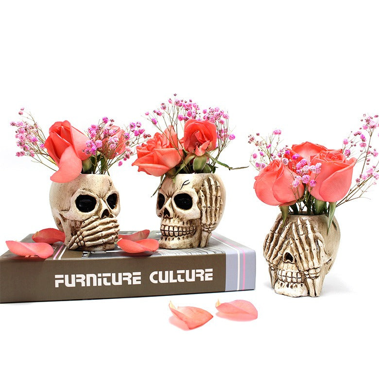 Pot décoratif squelette en résine