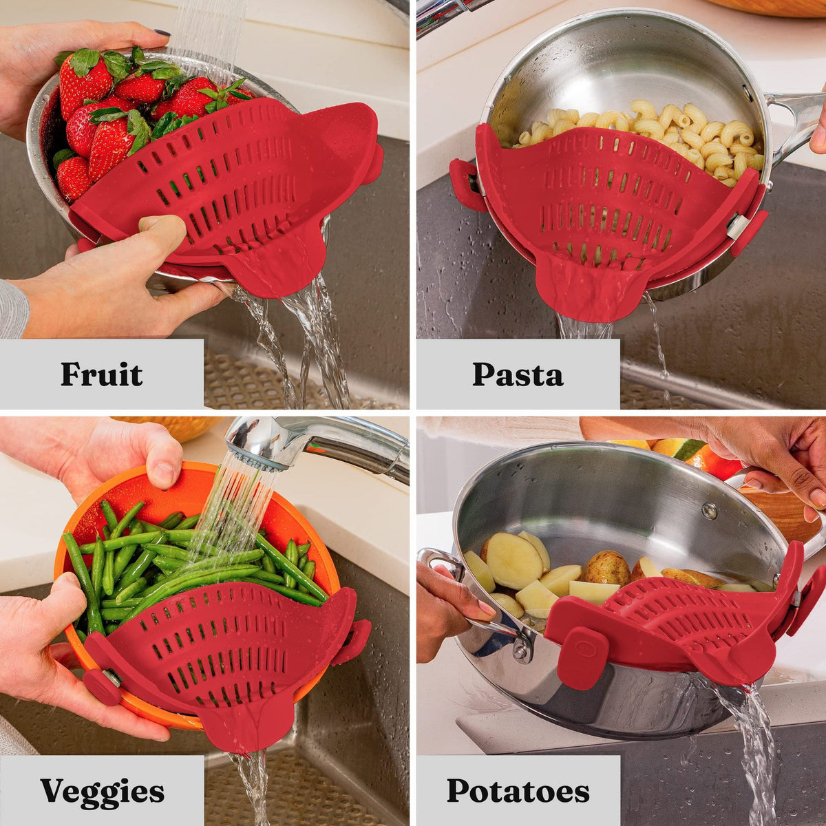 Filtre à pâtes en silicone, clip pour casserole