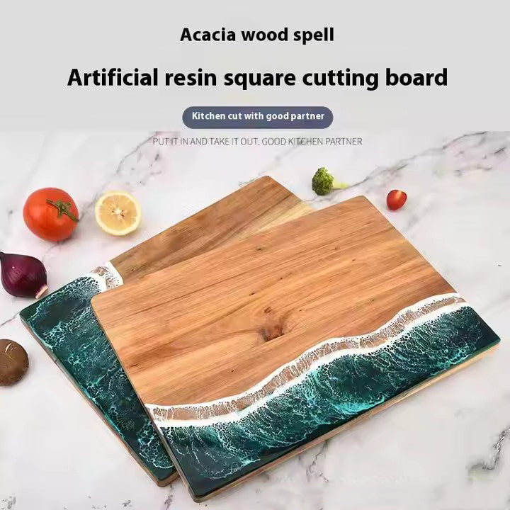 Planche à découper bois d'acacia et résine, vagues