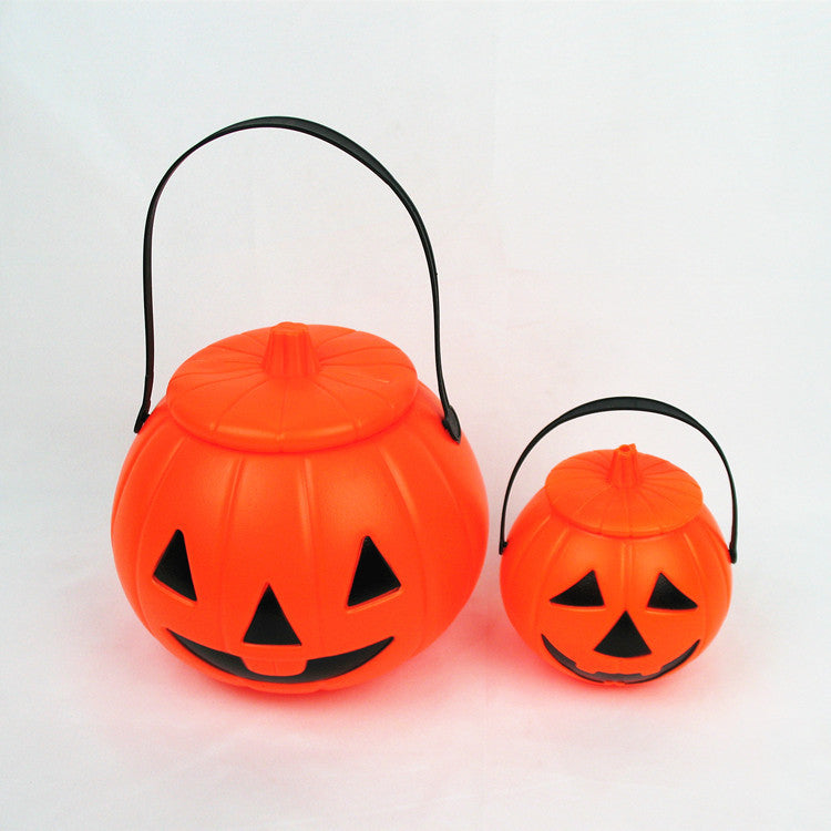 Halloween Glowing Decorative Plastic Portable Jack-o-Lantern Candy Jar For Children's Performance Props With Lid Pumpkin Bucket