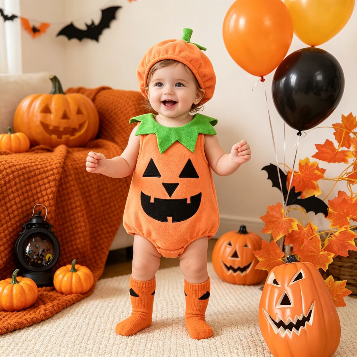 Body bébé brodé citrouille, Halloween