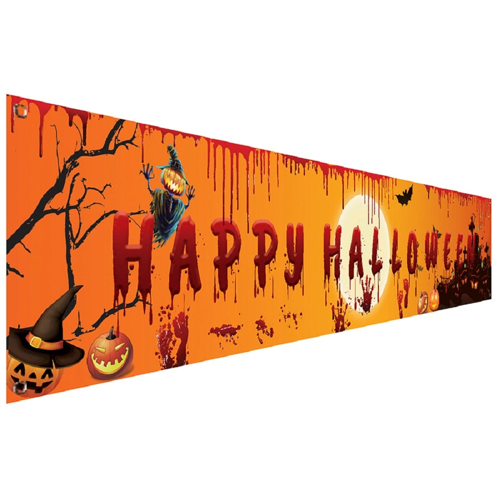 Banderole Happy Halloween, chauve-souris et citrouille