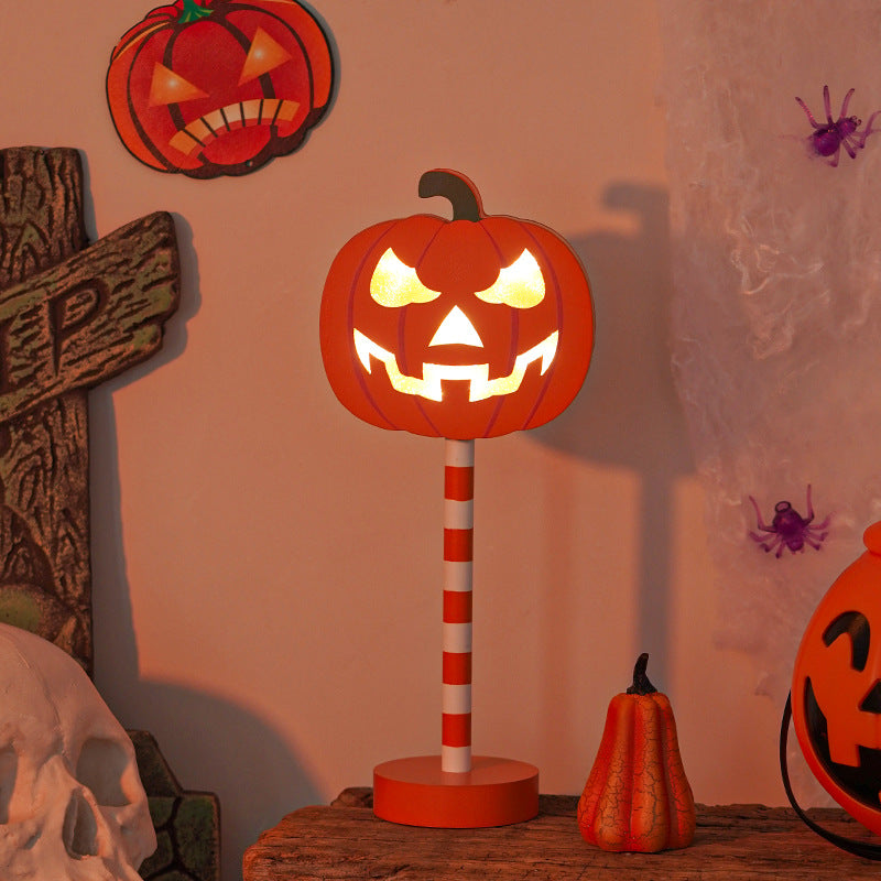 Lampe bois LED citrouille et crâne, Halloween